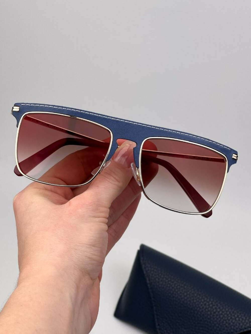 Loewe Men’s Sunglasses – Gold & Blue Leather Square Frame (LW40006U 33G)